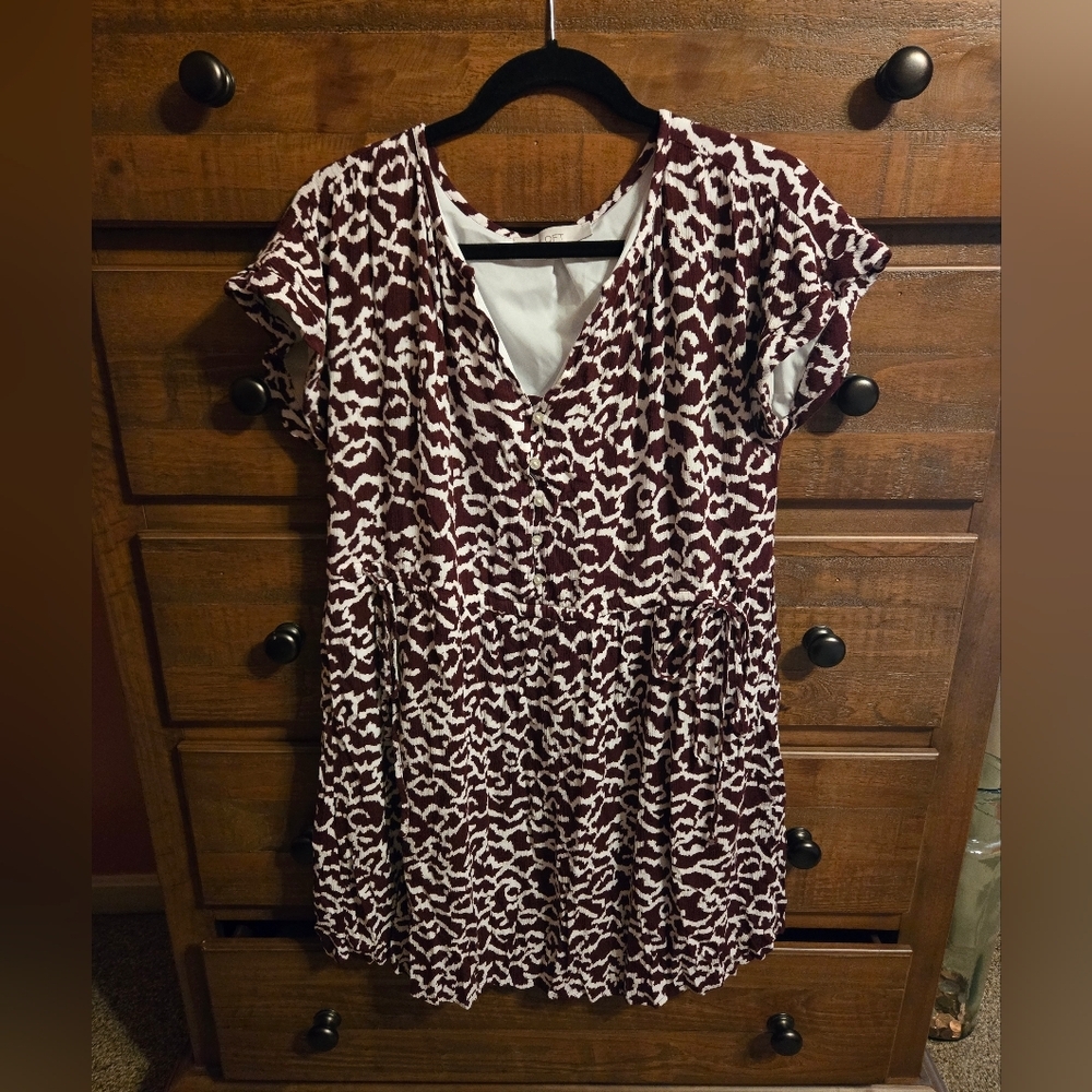 LOFT V-Neck Side Tie Dolman Sleeve Dress Red Raisin Medium